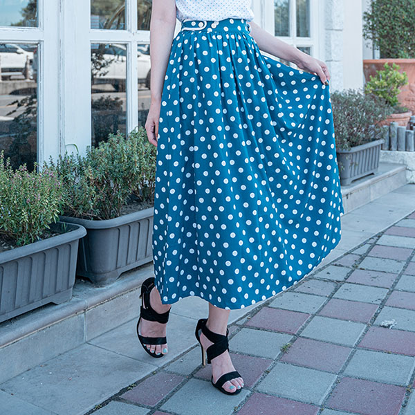 SSK02024波卡圓點中長裙(天藍)